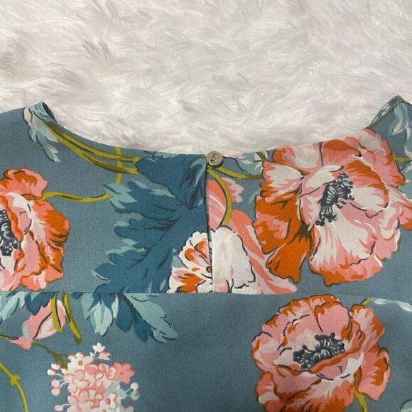 LOFT Floral Top Blouse Blue Green Long Sleeve Size XS Feminine Office Career - Picture 10 of 10
